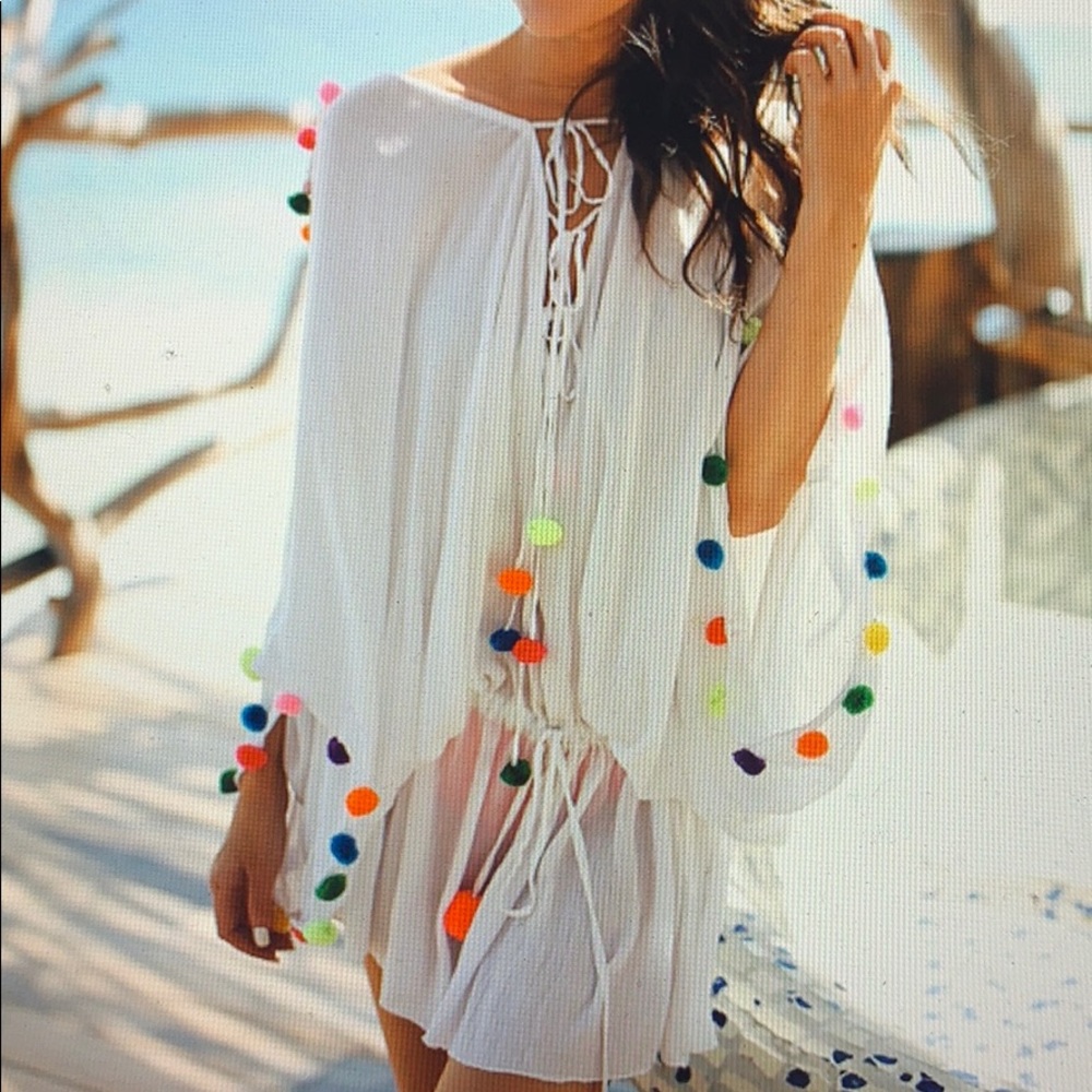Pom Pom cover up, ivory, XS